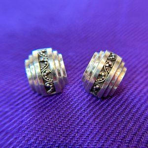 LOIS HILL Earrings, Sterling Domed Geometric, Granulated Design, Vintage